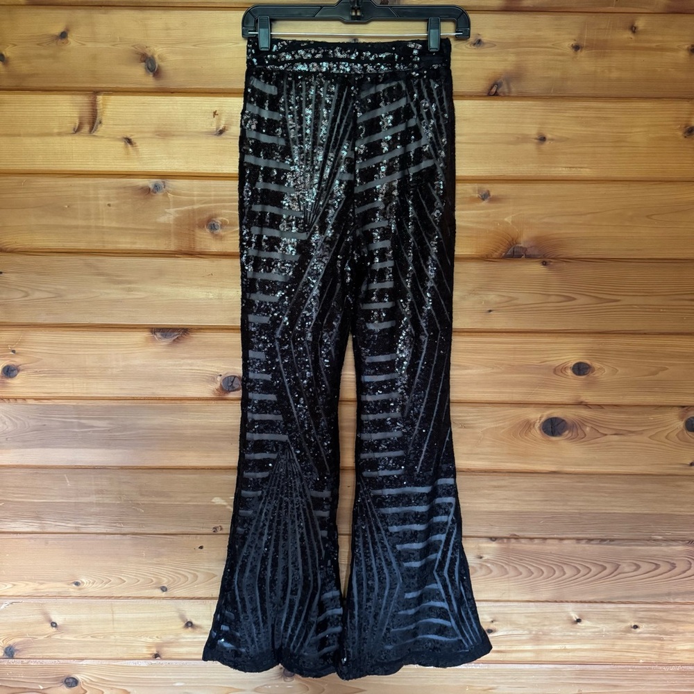 Black Sequin Flare Pants